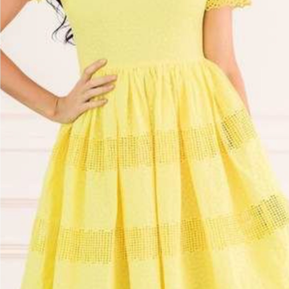 Rachel Parcell Yellow Tiered Midi Sundress with Crew Neck size medium